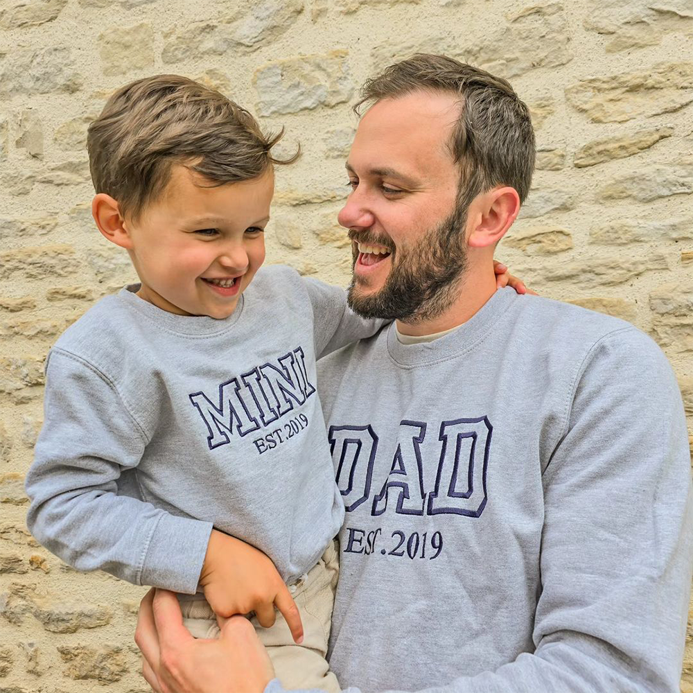 Dad & Mini Established Embroidered Heather Grey/Navy Sweatshirts