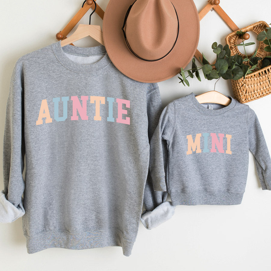 Pastel College Auntie & Mini Matching Grey Sweatshirts