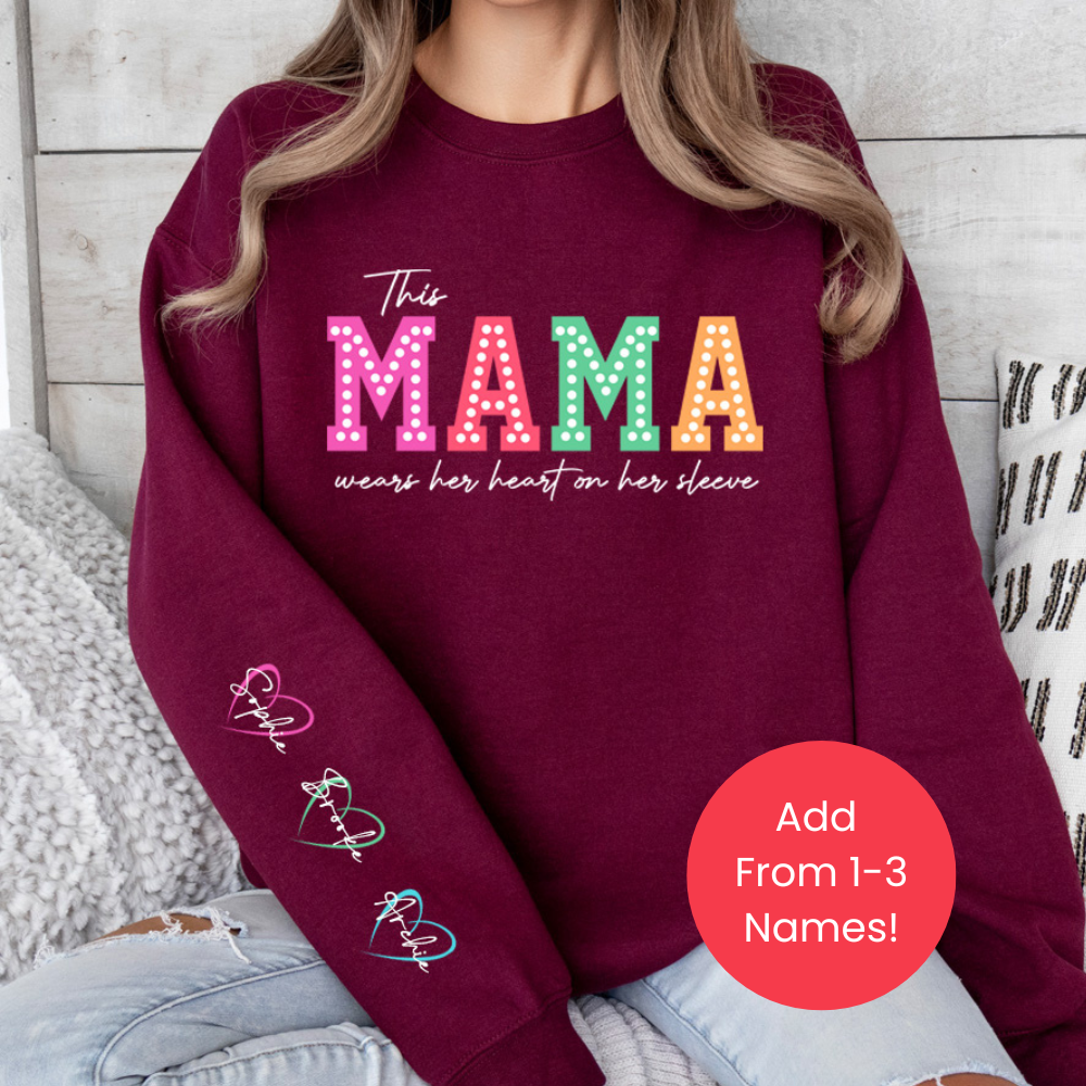 This Mama Wears Her Heart Personalised Sleeve Sweatshirt