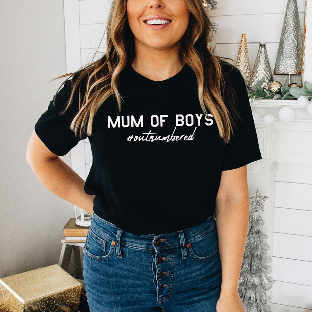 Mum of Boys Hashtag Outnumbered T-Shirt (MRK X)