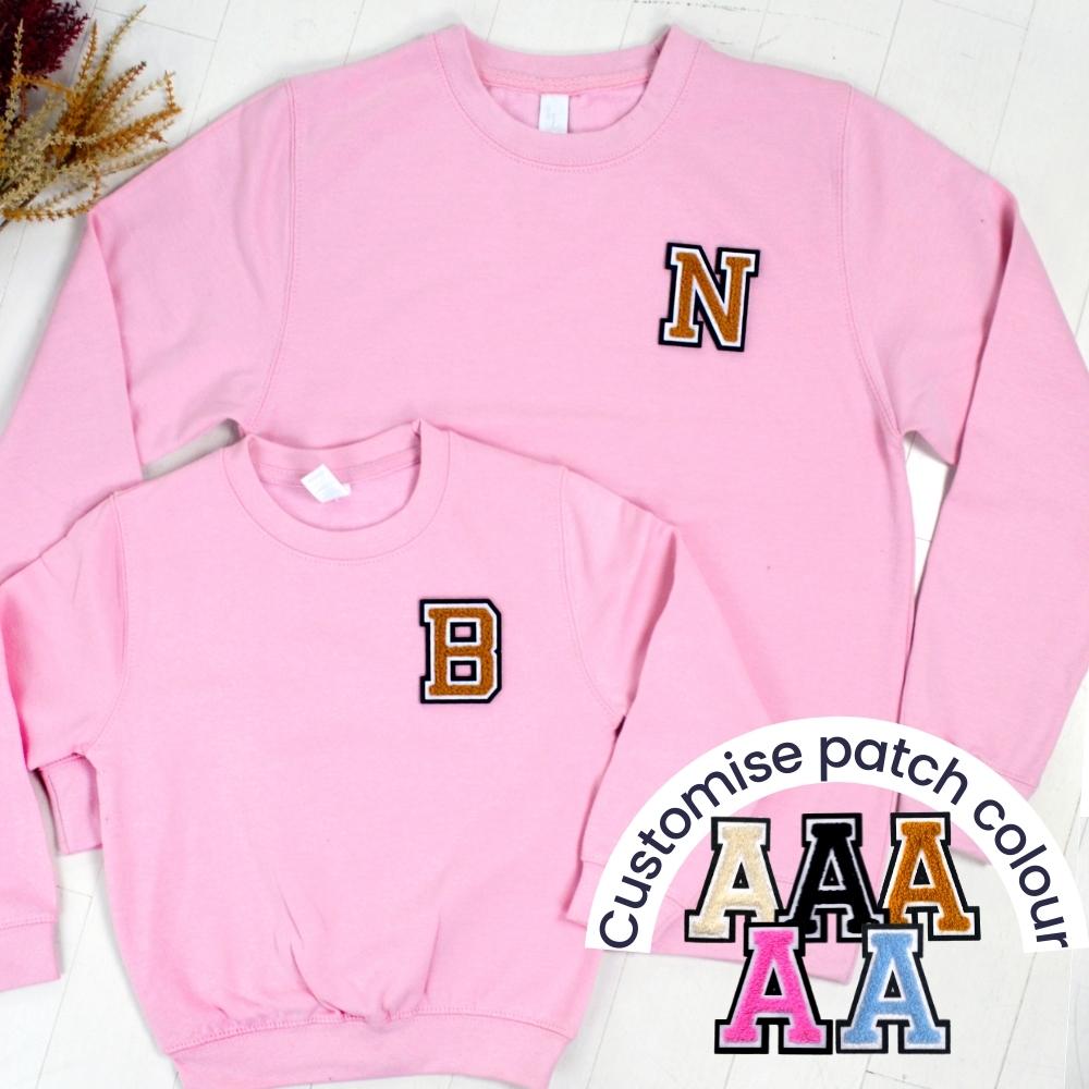 Patch 22 Baby Pink Matching Initial Sweatshirts