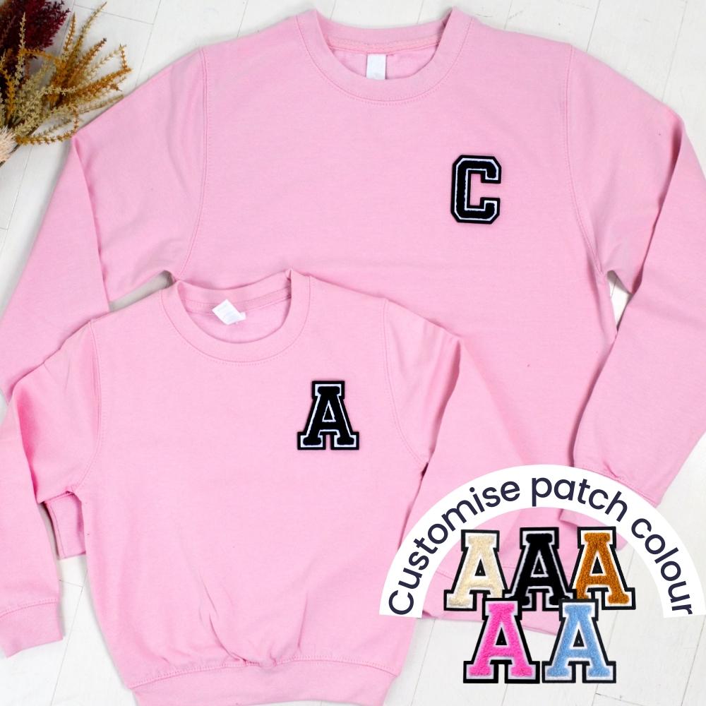 Patch 22 Baby Pink Matching Initial Sweatshirts