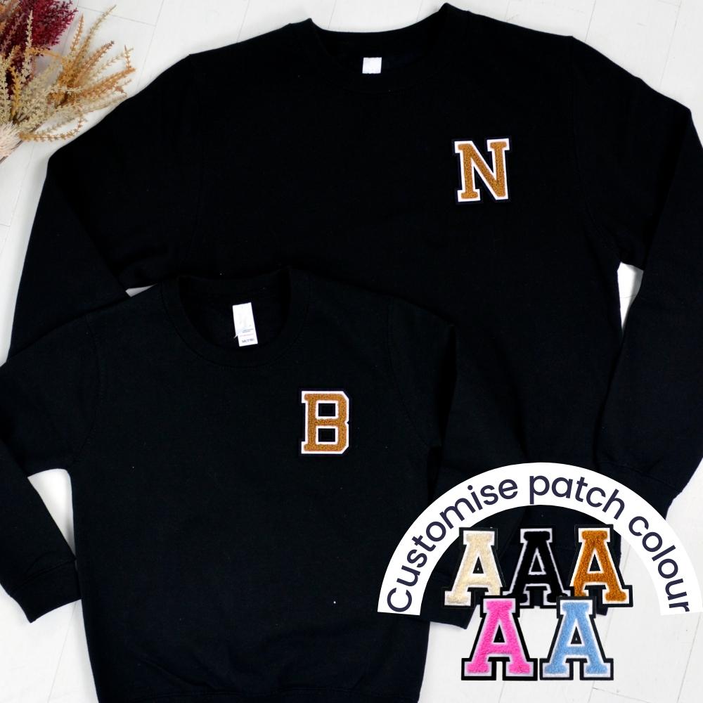 Patch 22 Black Matching Initial Sweatshirts