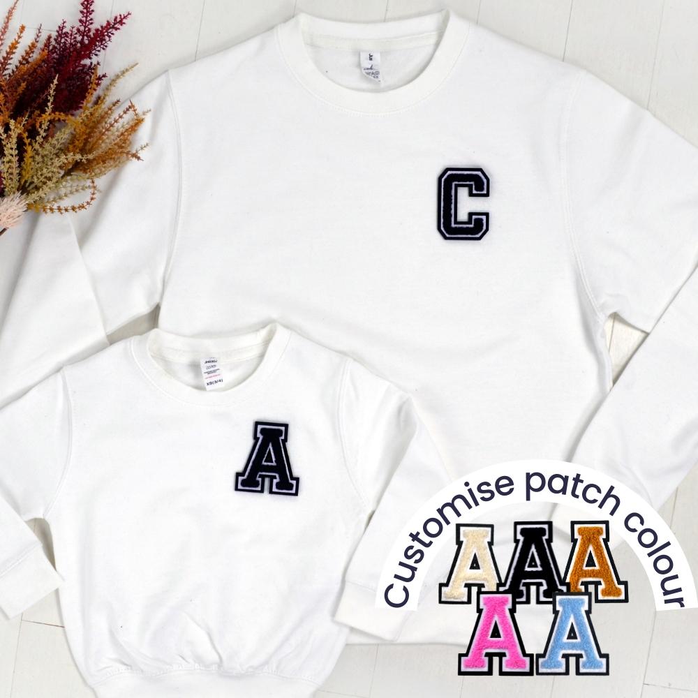 Patch 22 White Matching Initial Sweatshirts