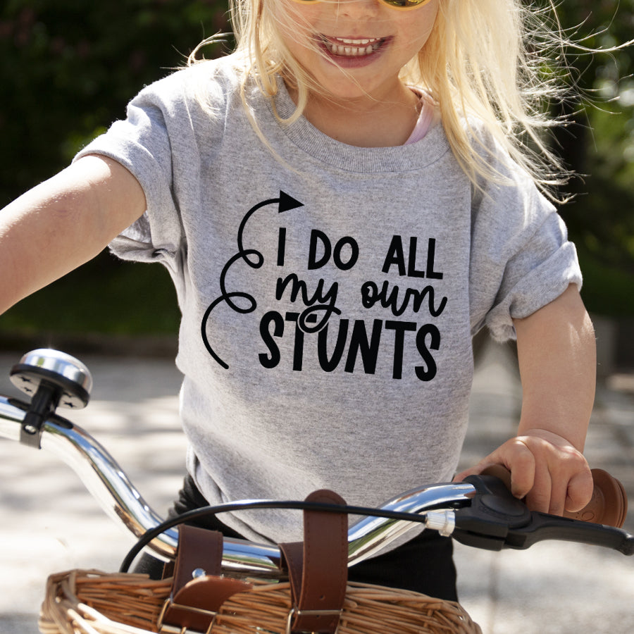 Do My Own Stunts Kids Grey T-Shirt