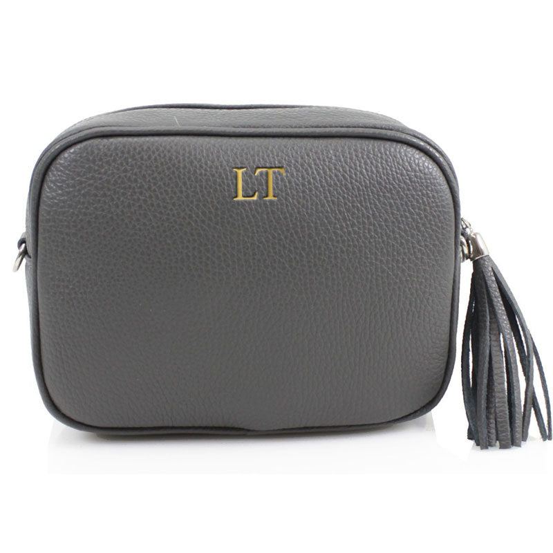 Carnaby Of London Embossed Initial Gold Leather Crossbody Bag