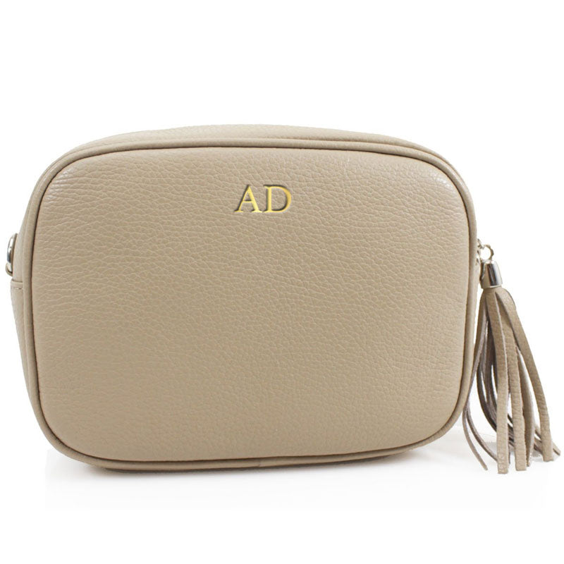 Carnaby Of London Embossed Initial Gold Leather Crossbody Bag