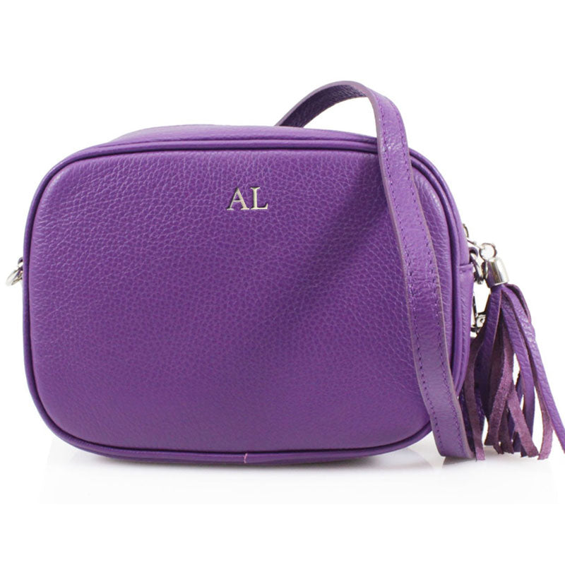 Personalised Leather Silver Embossed Crossbody Bag