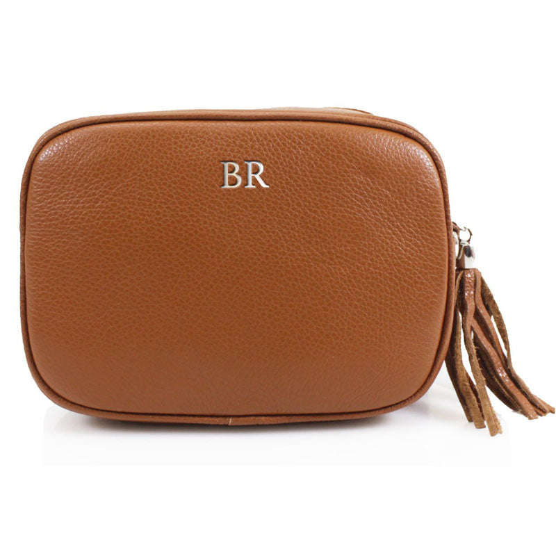 Personalised Leather Silver Embossed Crossbody Bag