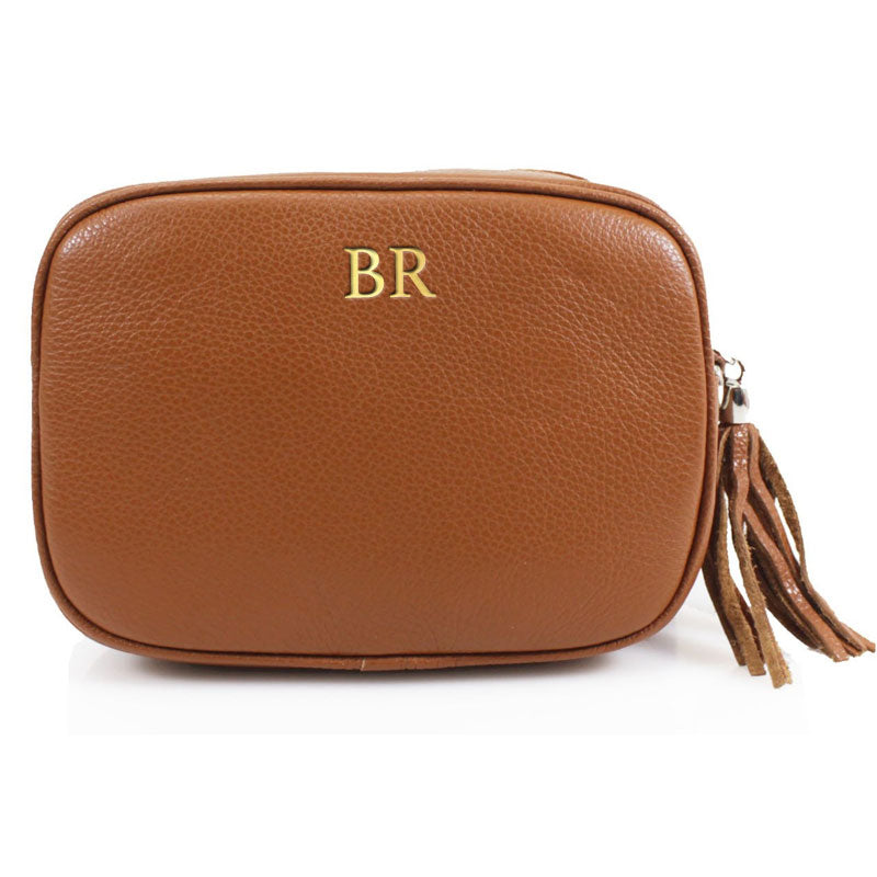 Carnaby Of London Embossed Initial Gold Leather Crossbody Bag