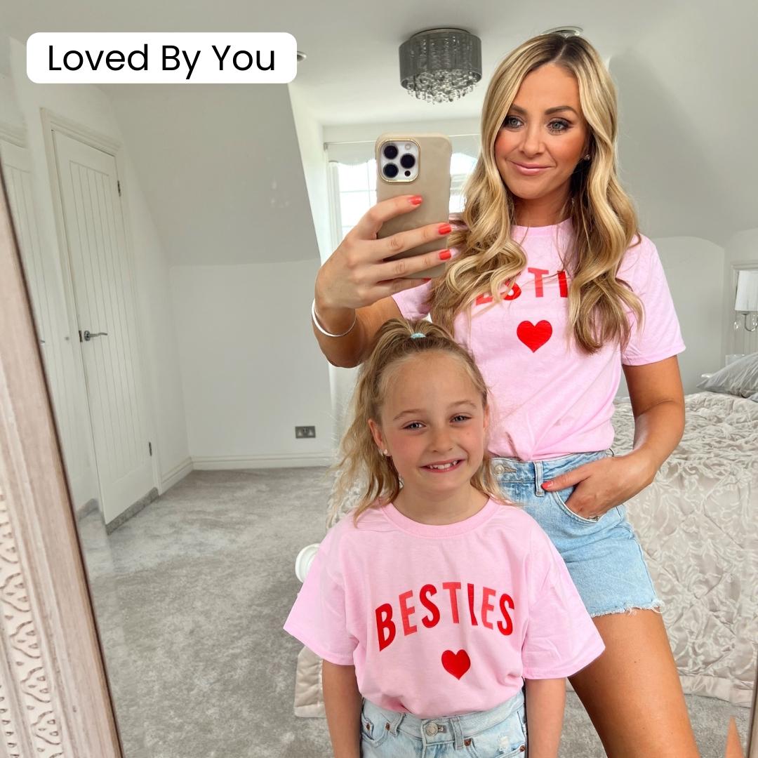 Besties Love Hearts Mum & Kid Matching Light Pink T-Shirts