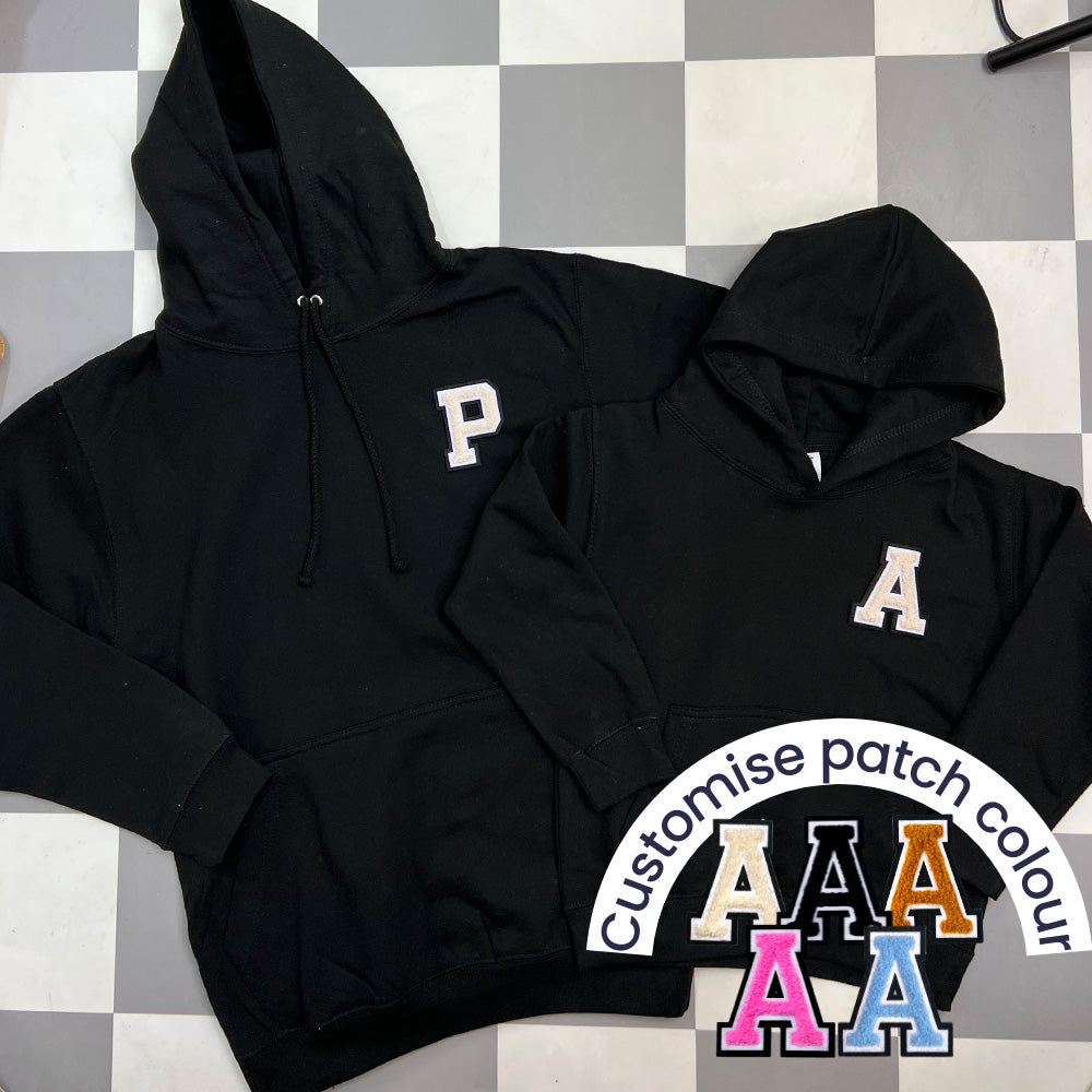 Patch 22 Matching Personalised Initial Hoodies- Black