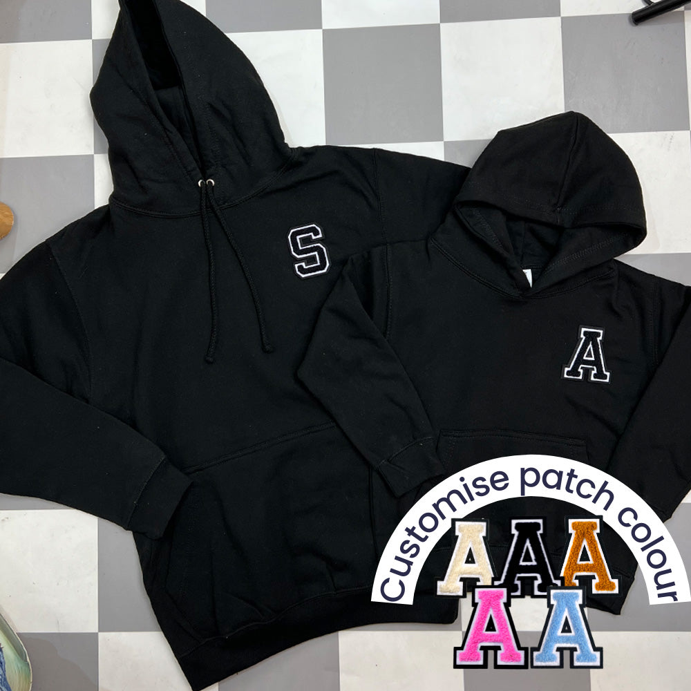 Patch 22 Matching Personalised Initial Hoodies- Black