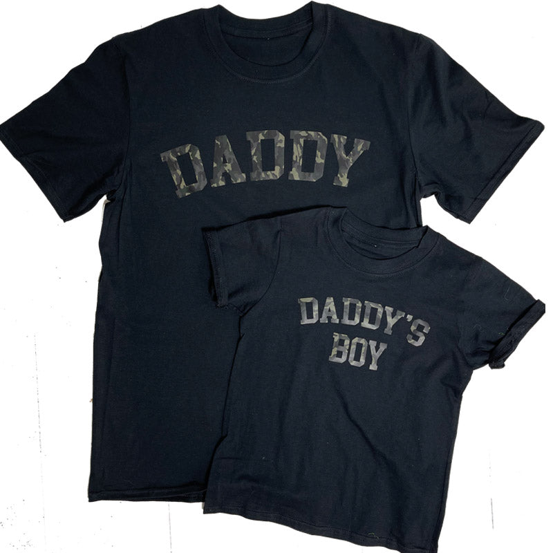 Daddy & Daddy's Boy College Camo Matching Black T-Shirts