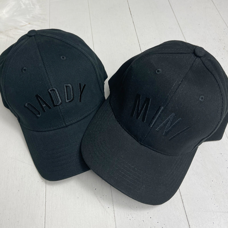 Daddy & Mini Tonal Embroidered Caps Black/Black