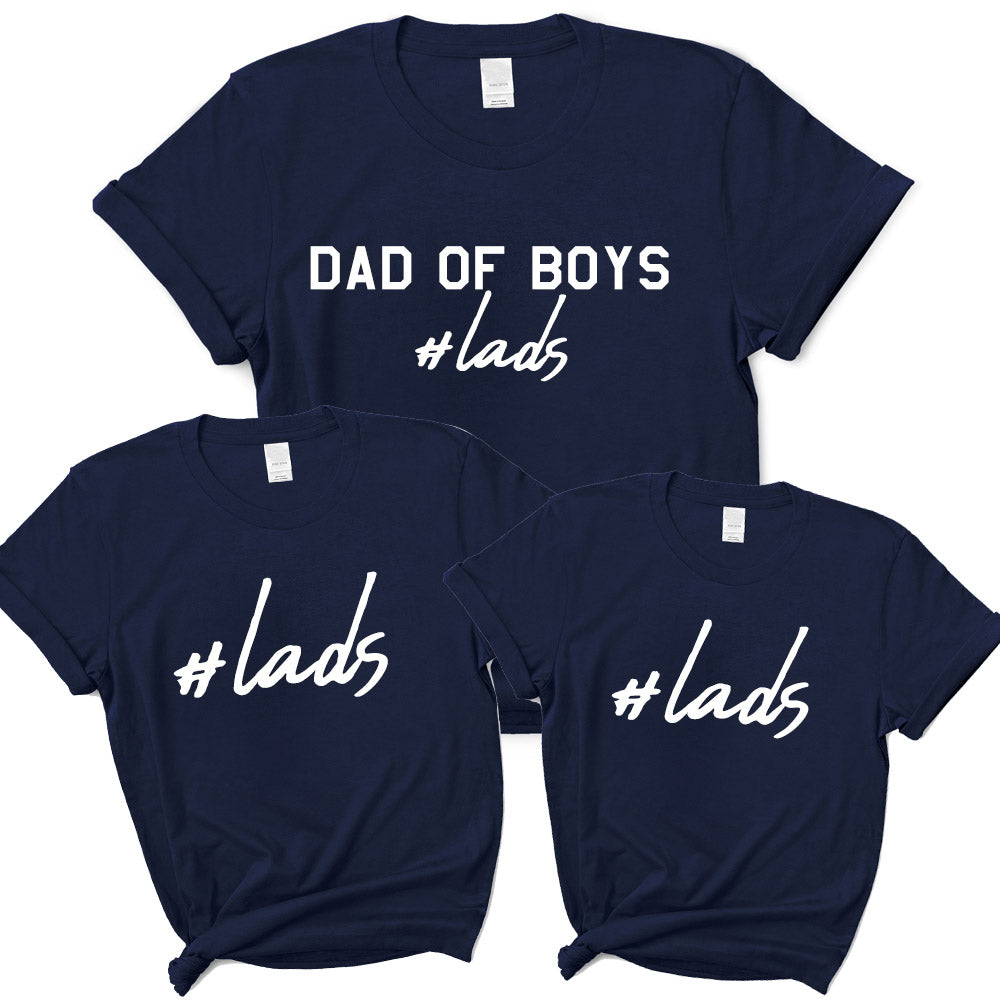 Hashtag Lads- Dad Of Boys & Matching Kids Navy T-Shirts