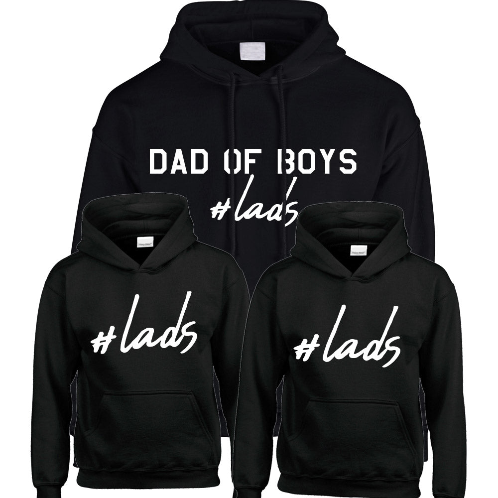 Hashtag Lads- Dad Of Boys & Matching Kids Black Hoodies