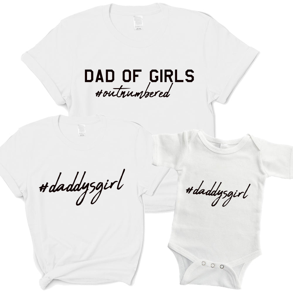 Hashtag Daddysgirl- Dad Of Girls Matching Kid & Baby Bodysuits- White