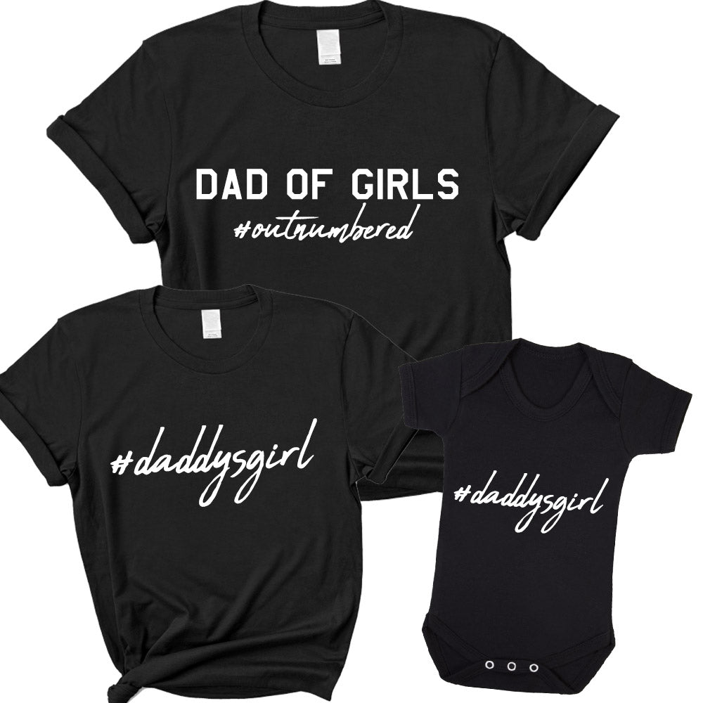 Hashtag Daddysgirl- Dad Of Girls Matching Kid & Baby Bodysuits Black