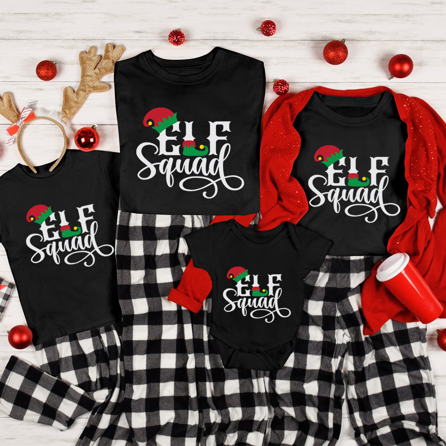 Elf Squad Family Matching Black T-Shirts