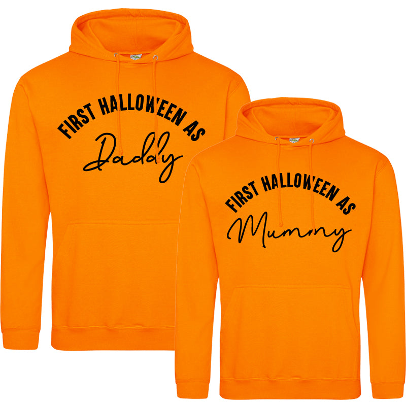 First Halloween As Mummy & Daddy Script Orange Hoodies (MRK X)