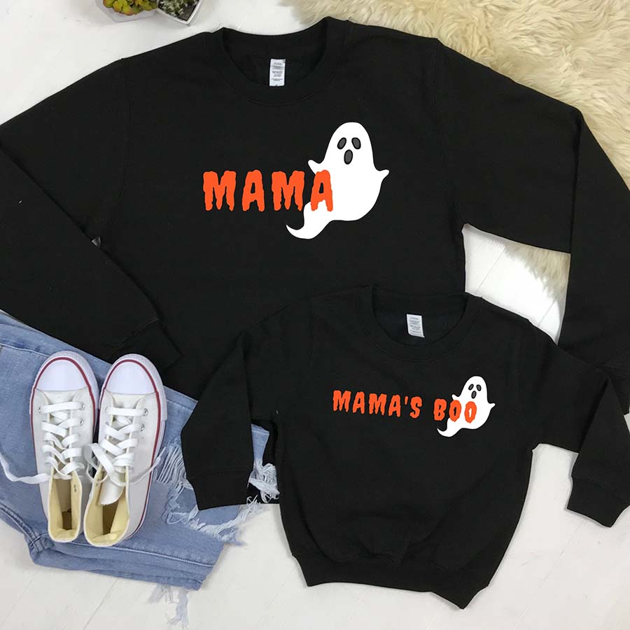 Mama & Mama's Boo Matching Halloween Sweatshirts- Black