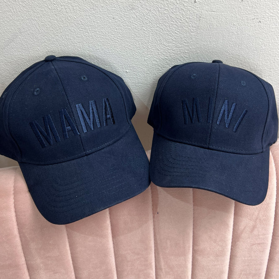 Mama & Mini Tonal Embroidered Caps Navy/Navy