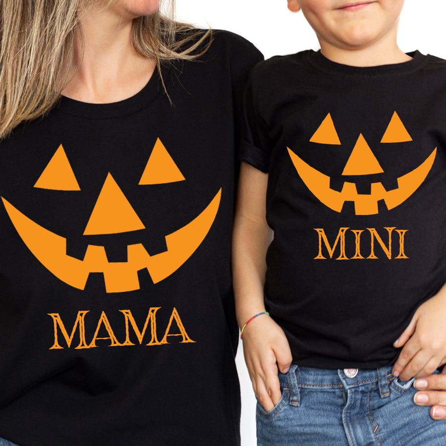 Mama & Mini Halloween Pumpkin Matching T-Shirts Black