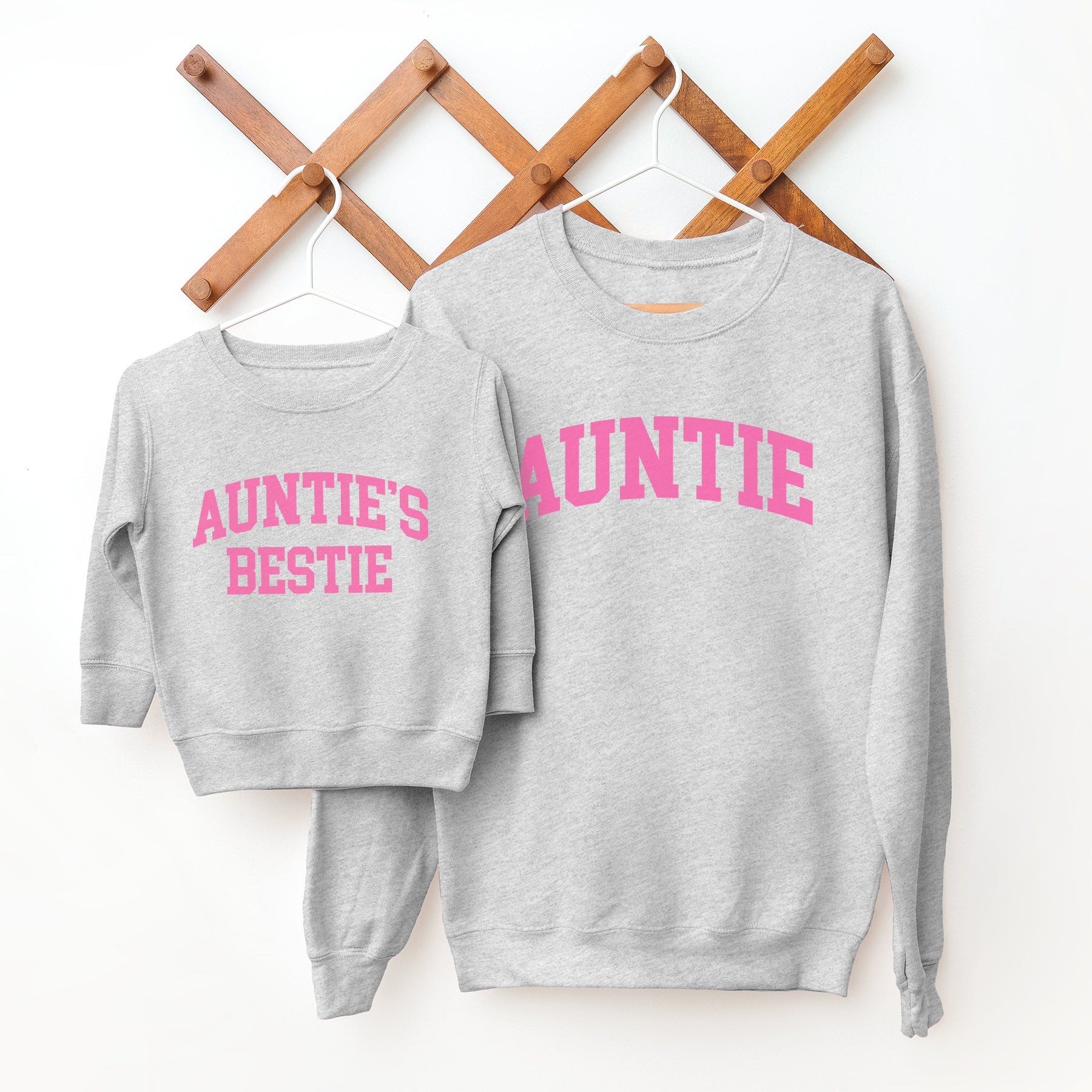 Auntie & Auntie's Bestie College Matching Grey/Pink Sweatshirts