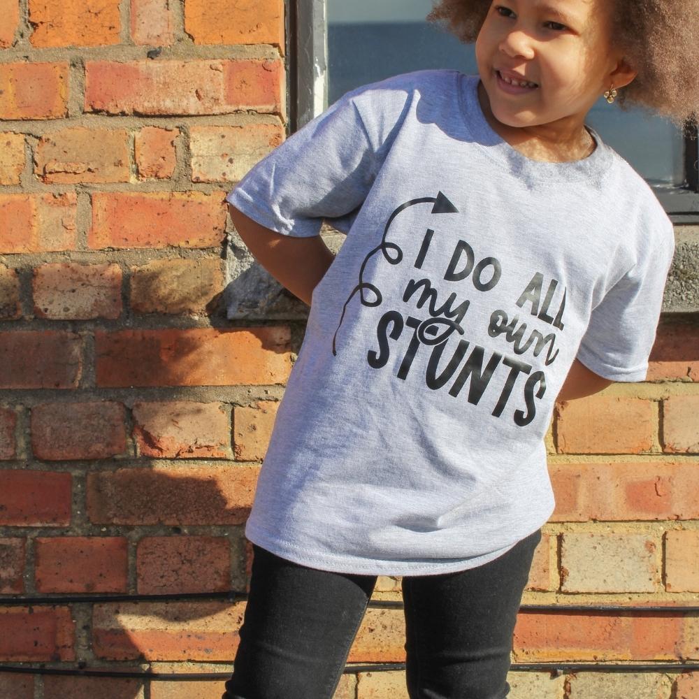 Do My Own Stunts Kids Grey T-Shirt