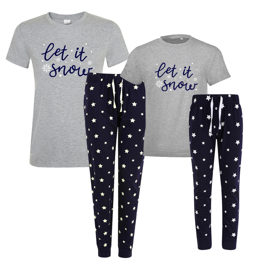 Let It Snow Matching Star Pyjamas - Grey/Navy