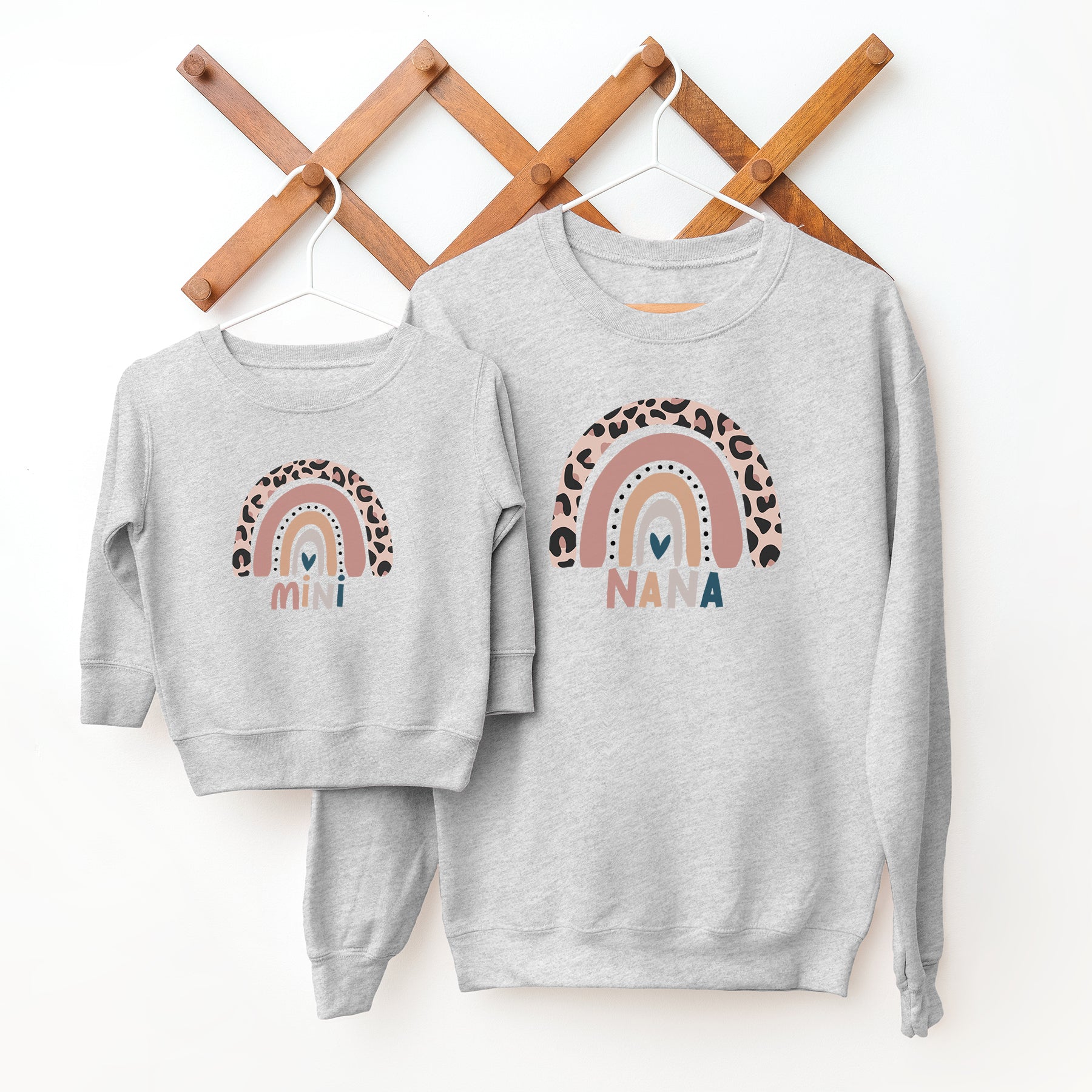 Leopard Rainbow Nana & Mini Matching Grey Sweatshirts