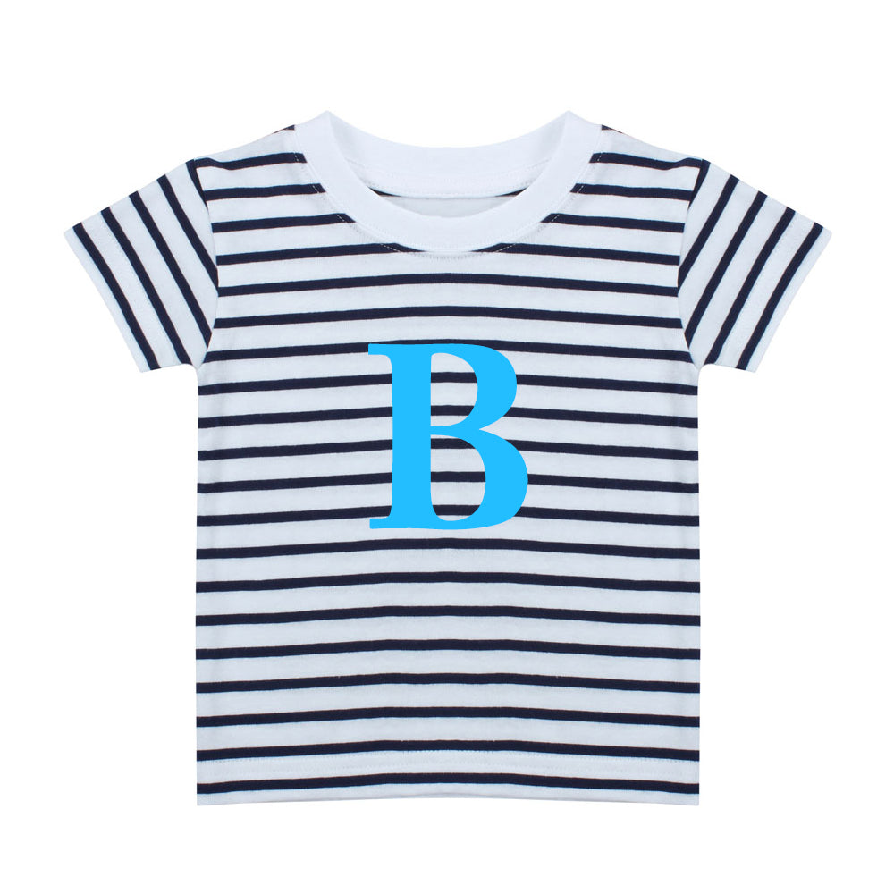 MyStyle Personalised Blue Initial Striped Kids T-Shirt