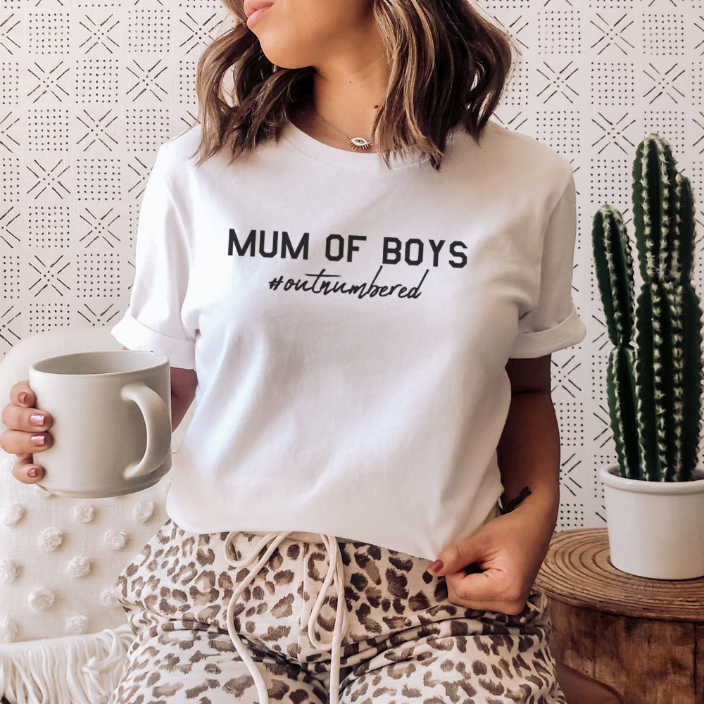 Mum of Boys Hashtag Outnumbered T-Shirt (MRK X)