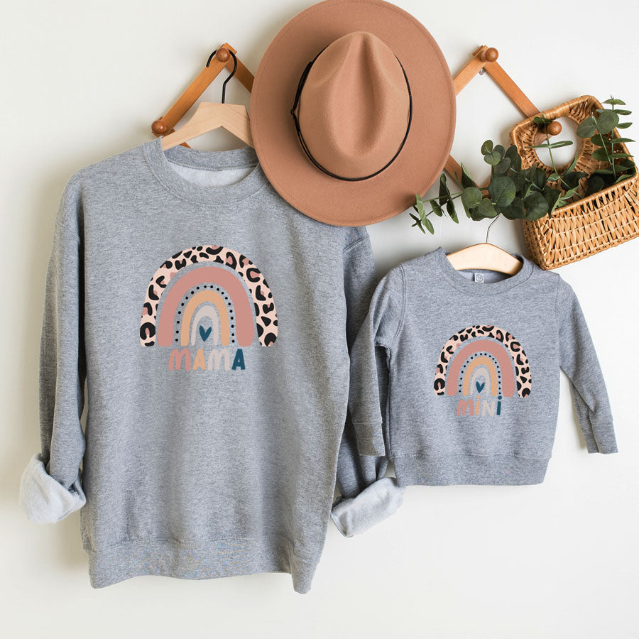 Leopard Rainbow Mama & Mini Leopard Heather Grey Sweatshirts