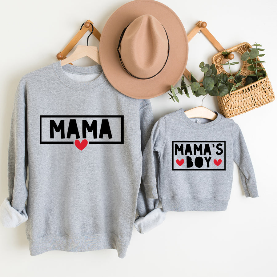 Mama & Mama's Boy Heart Valentines Heather Grey Sweatshirts