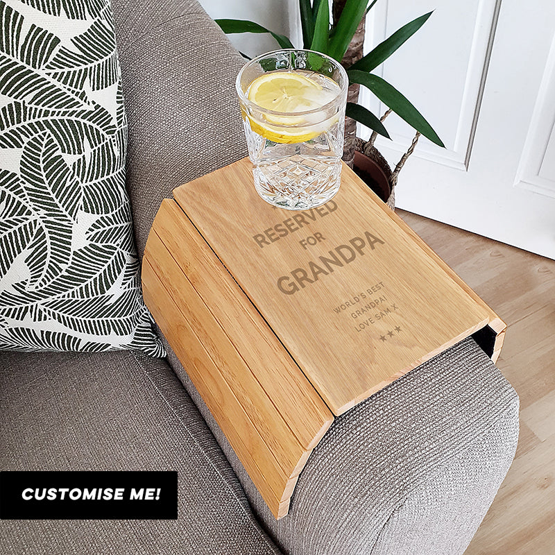 Personalised Reserved For Grandad Wooden Sofa Tray (MRK-iD)