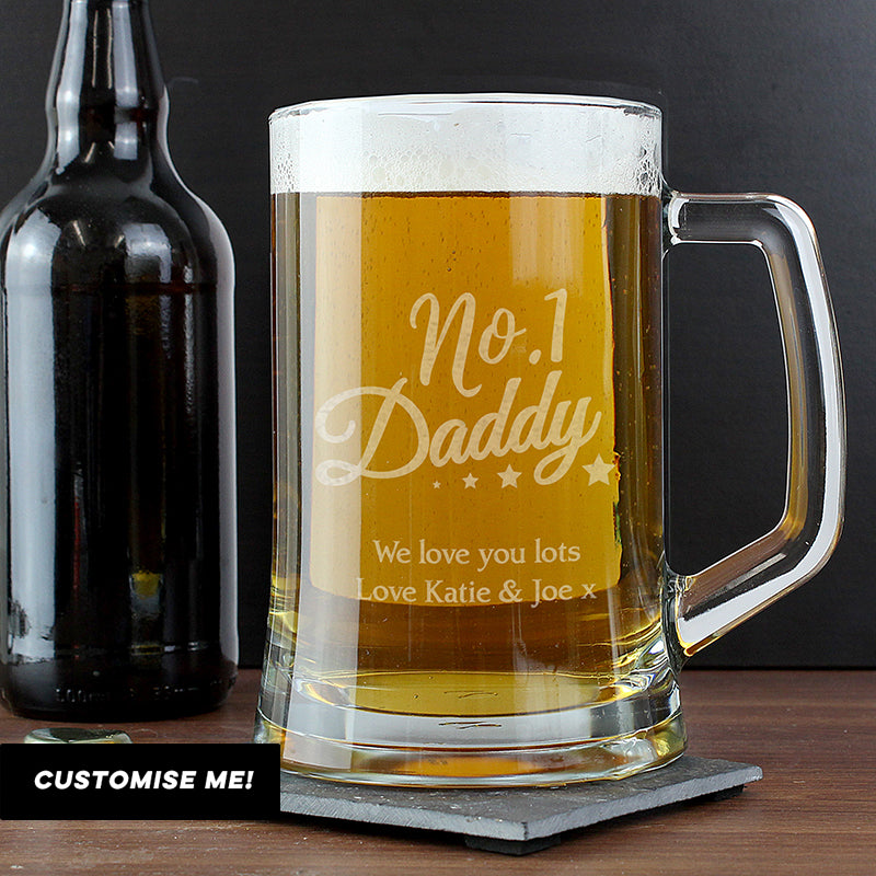 Personalised No.1 Daddy Glass Pint Stern Tankard (MRK-iD)