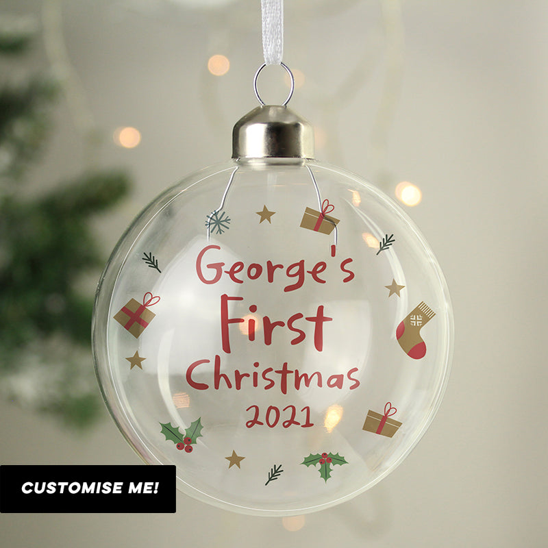 Personalised First Christmas Glass Bauble (MRK-iD)