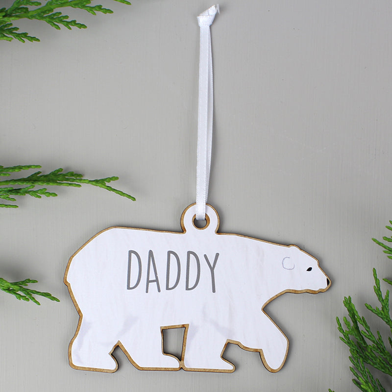 Personalised Set of Four Polar Bear Family Wooden Hanging Decorations (MRK-iD)