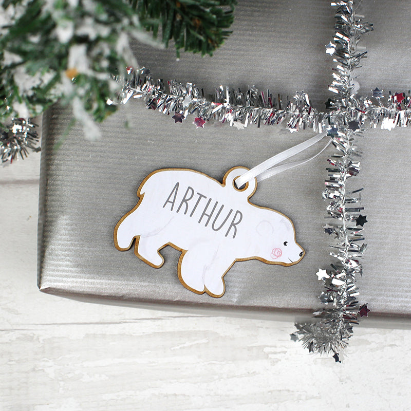 Personalised Set of Four Polar Bear Family Wooden Hanging Decorations (MRK-iD)