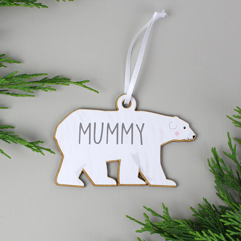 Personalised Set of Four Polar Bear Family Wooden Hanging Decorations (MRK-iD)