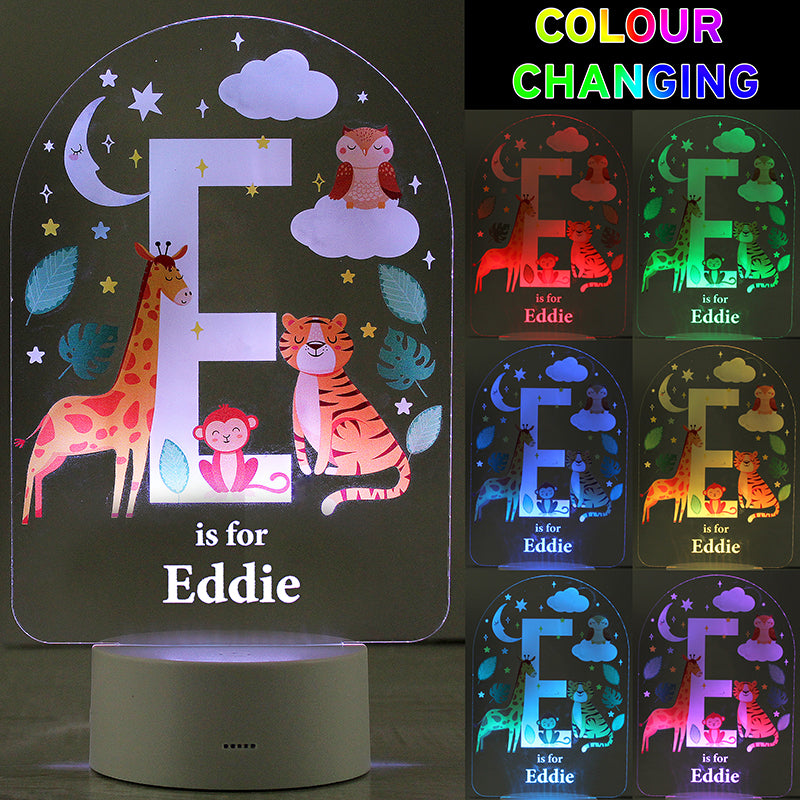 Personalised Animal Alphabet LED Colour Changing Night Light (MRK-iD)