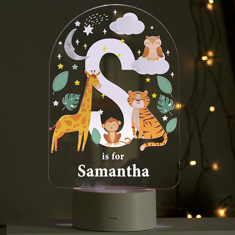 Personalised Animal Alphabet LED Colour Changing Night Light (MRK-iD)