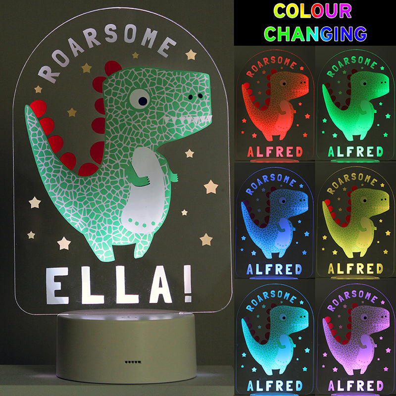 Personalised Roarsome Dinosaur LED Colour Changing Night Light (MRK-iD)