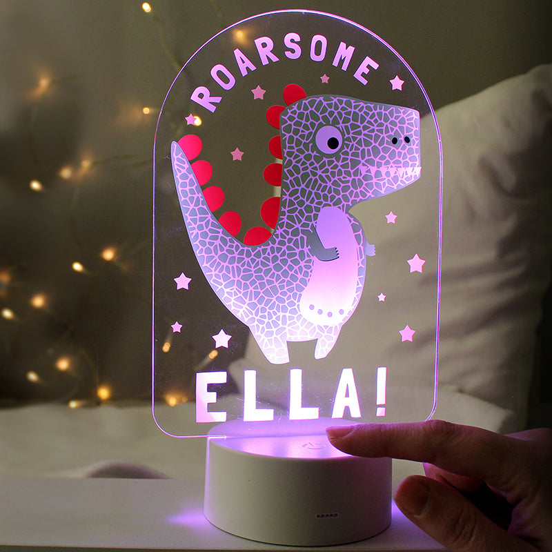 Personalised Roarsome Dinosaur LED Colour Changing Night Light (MRK-iD)