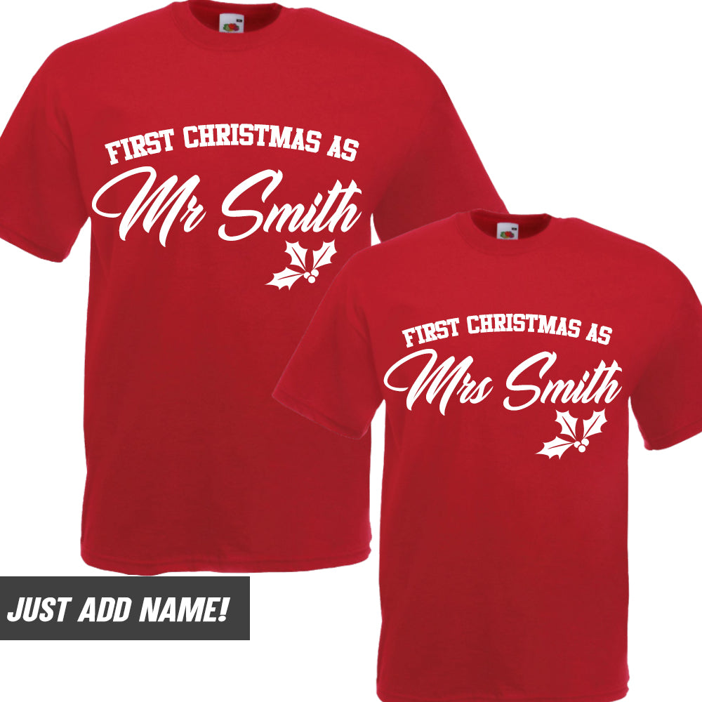 Personalised Mr & Mrs First Christmas T-Shirts (MRK X)