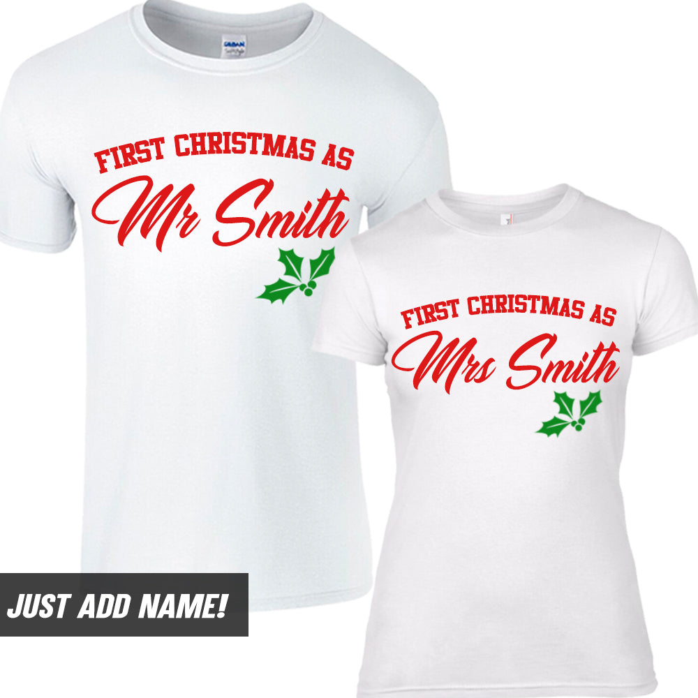 Personalised Mr & Mrs First Christmas T-Shirts (MRK X)