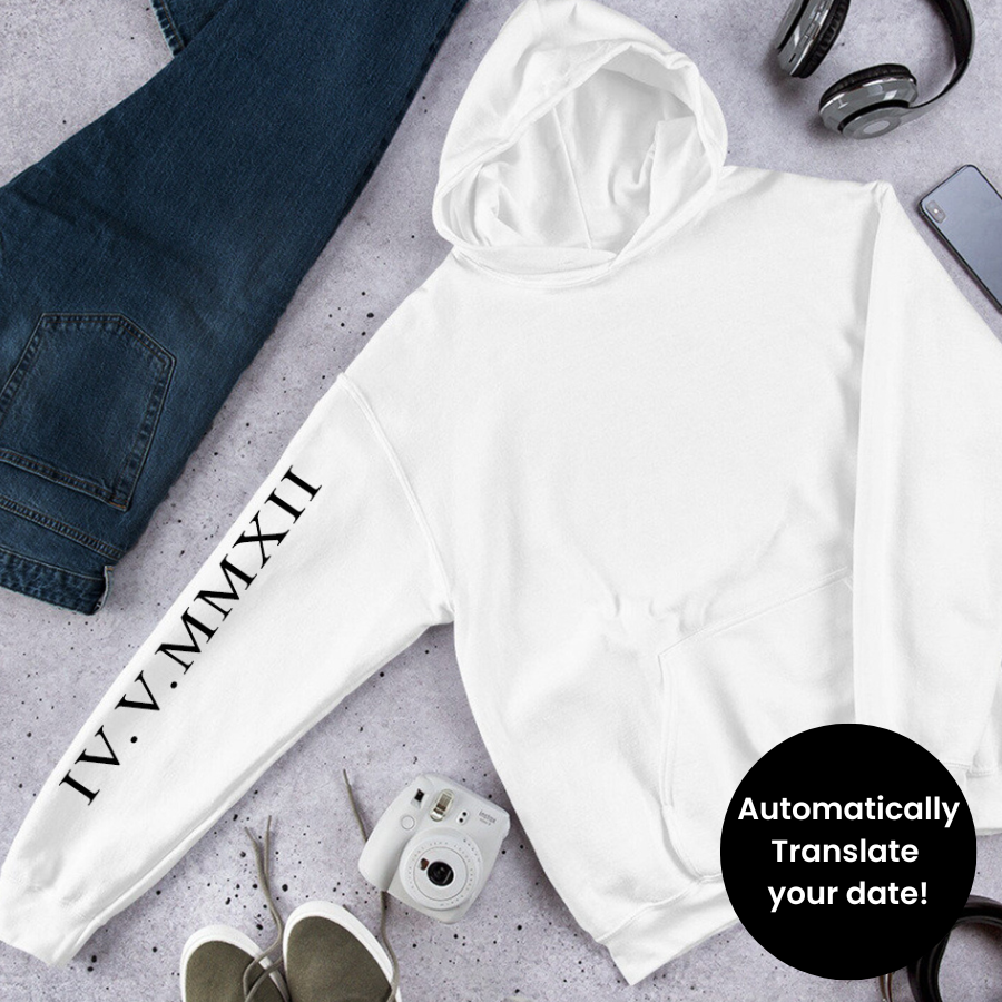 Roman Numeral Personalised Sleeve Hoodie