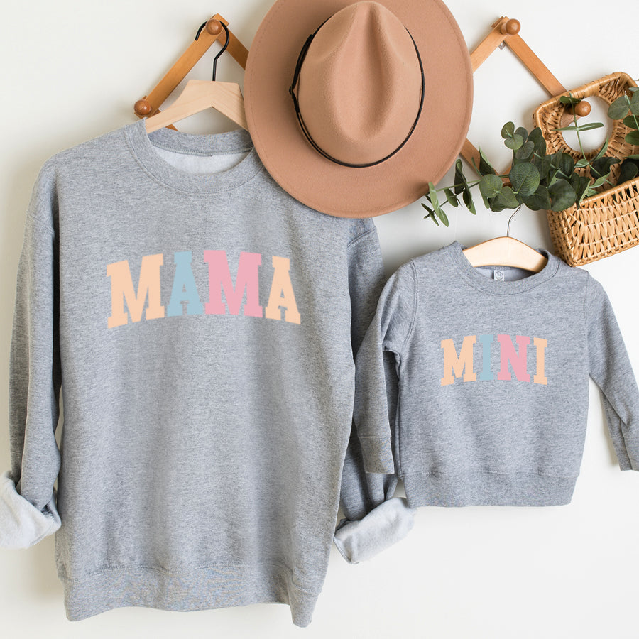 Pastel Mama & Mini College Matching Grey Sweatshirts